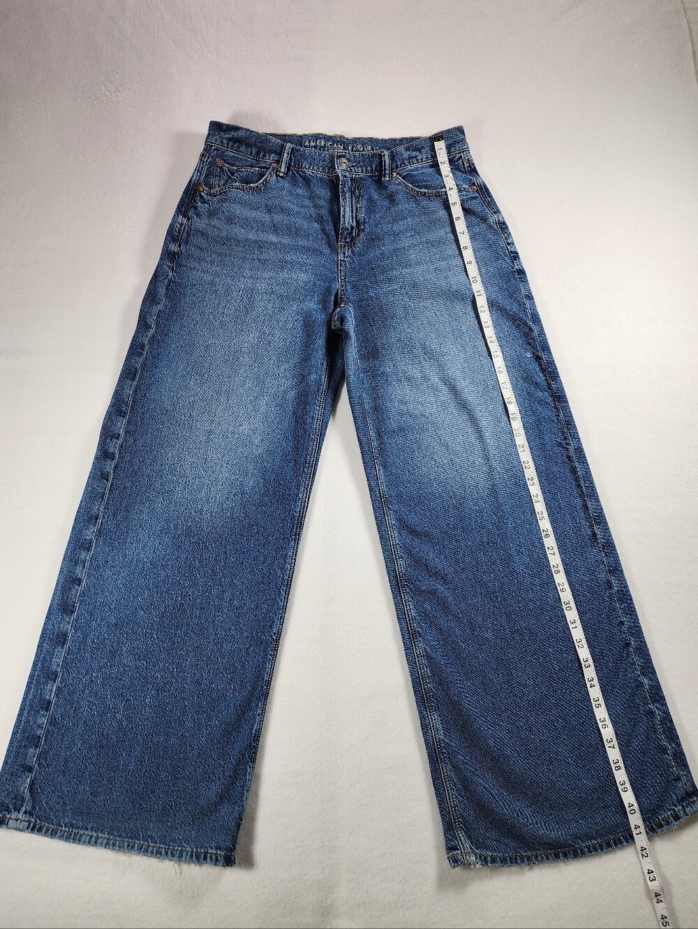 American Eagle Low Rise Baggy Ultra Wide Leg Jeans 8 Long Strigid Y2K - Picture 3 of 12